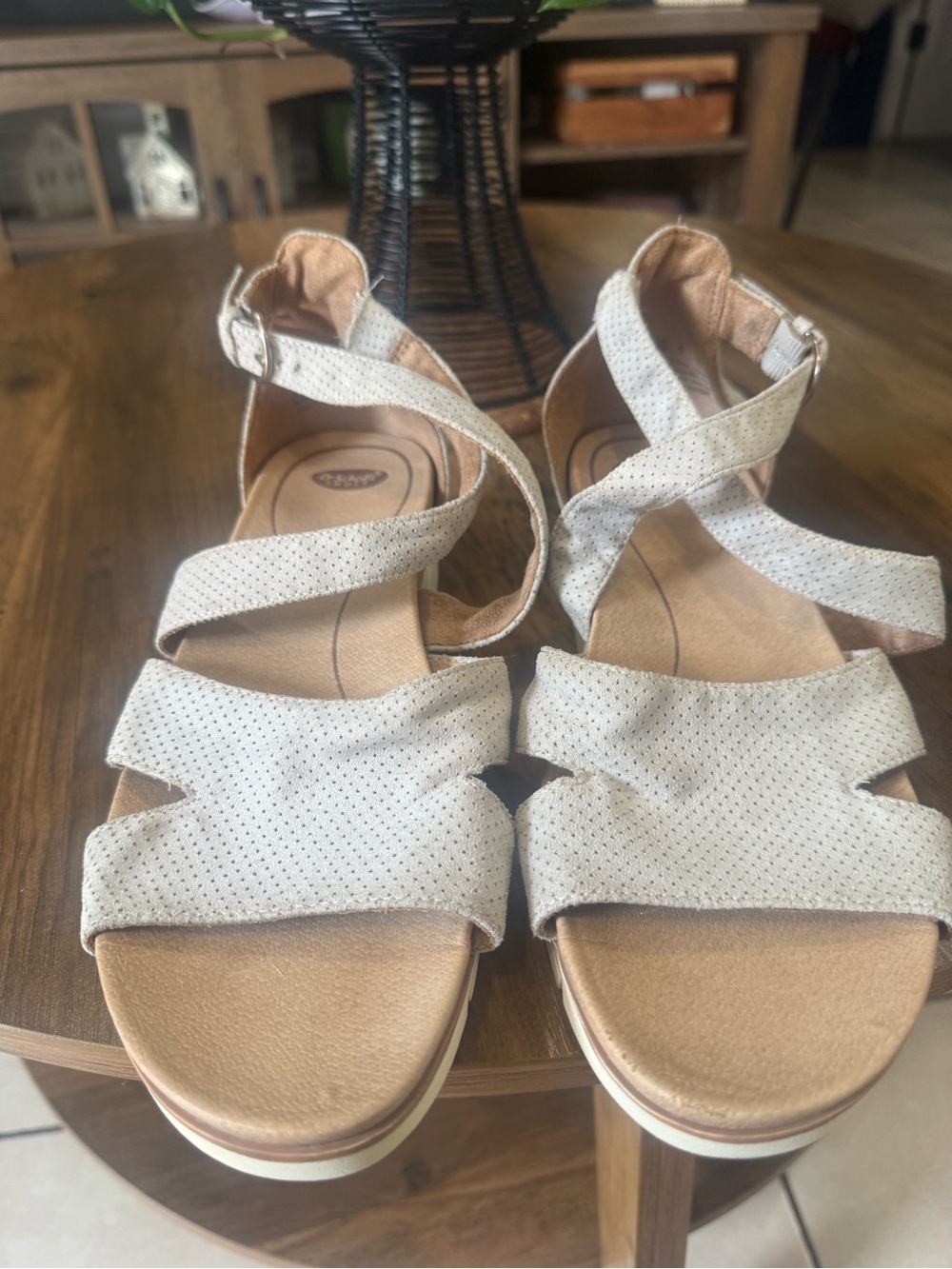 Dr. Scholl's Light Beige Perforated Strappy Sandals